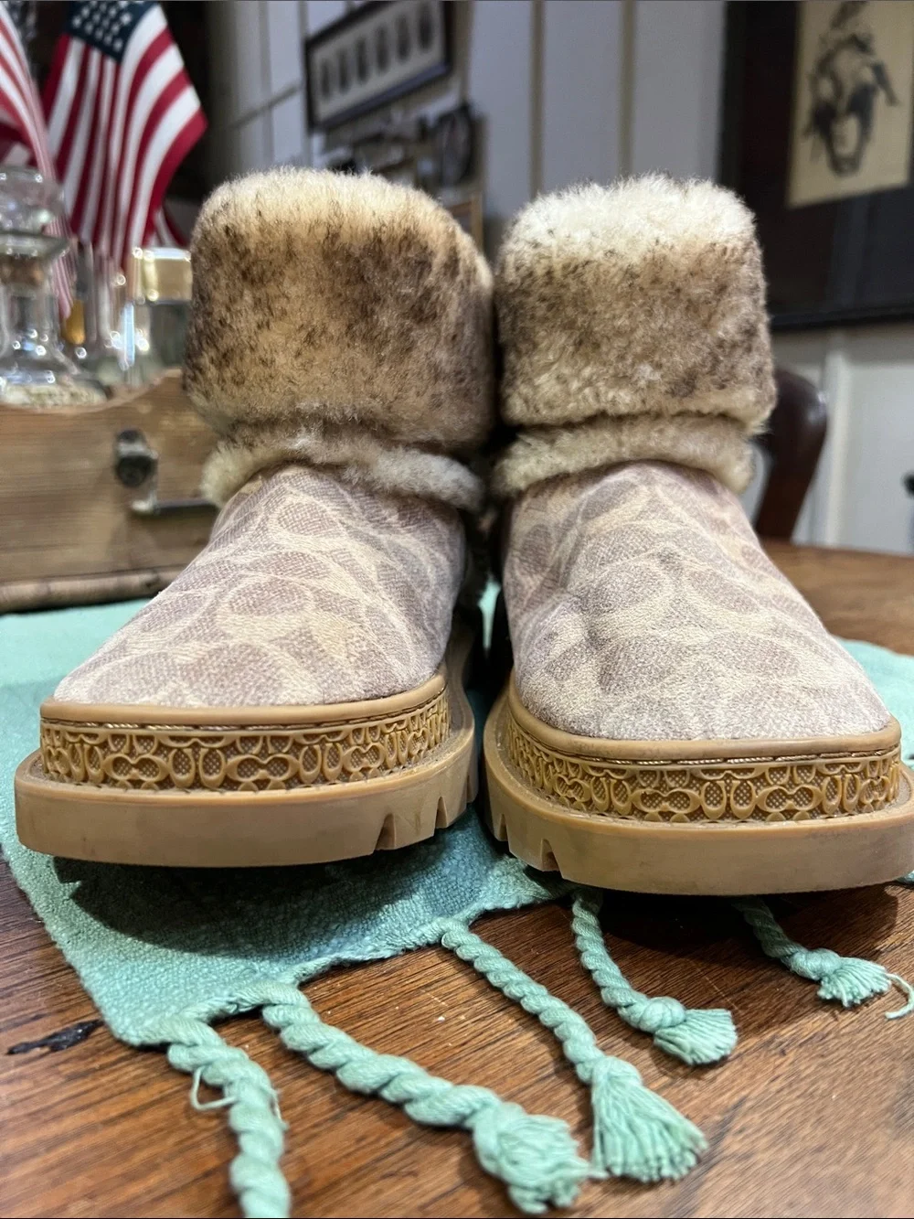 Coach Folded Stone Shearling Lined Boots